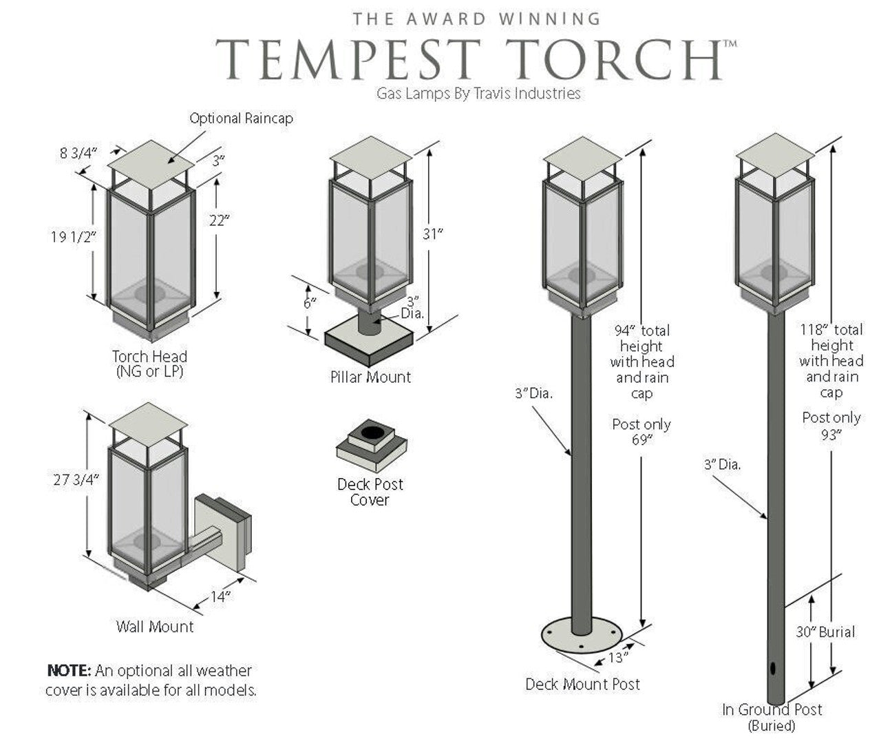 Tempest Torch Deck Mount and Post - 94800812-94800821