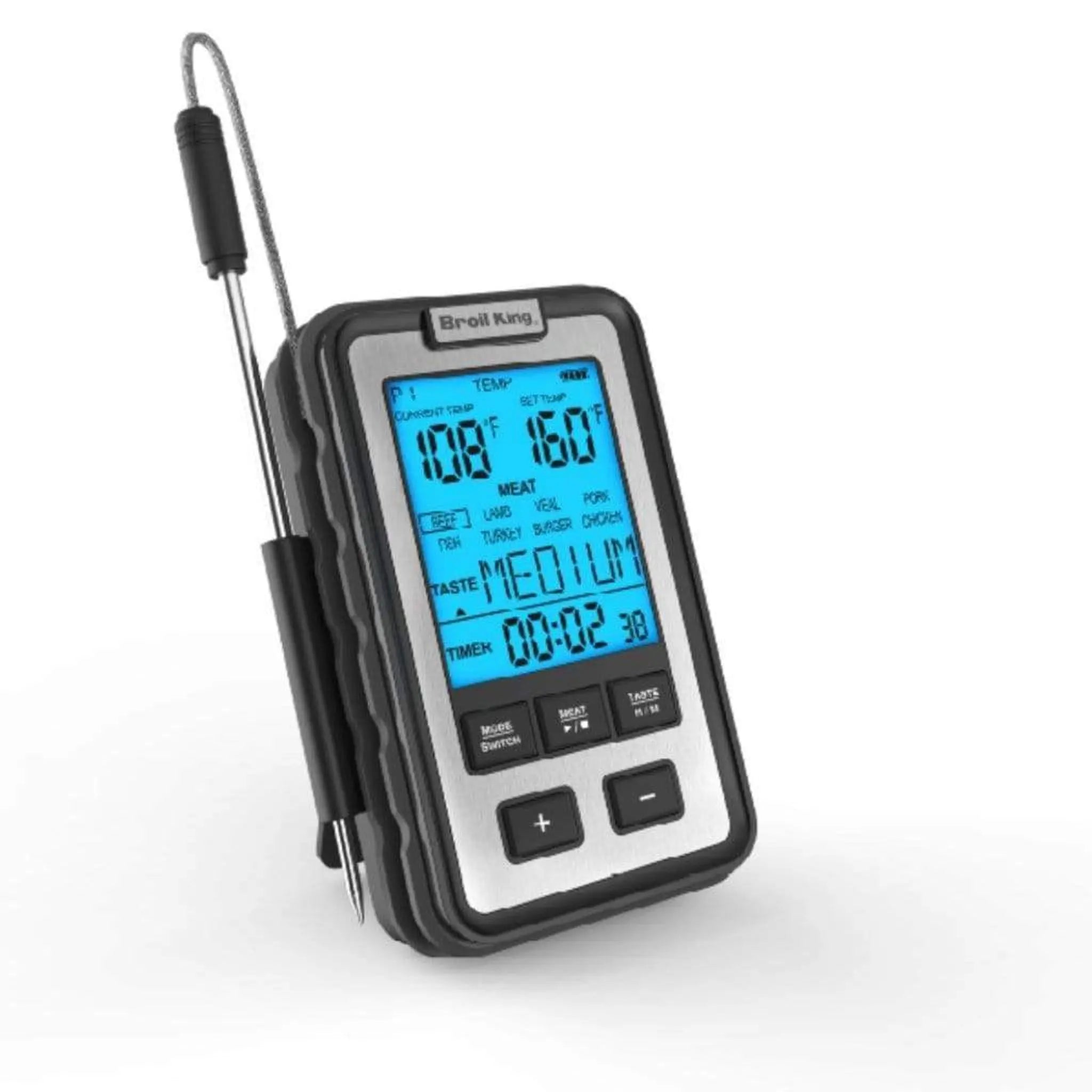 Broil King 10" Black Digital Side Table Thermometer w/ Meat Probes Broil King