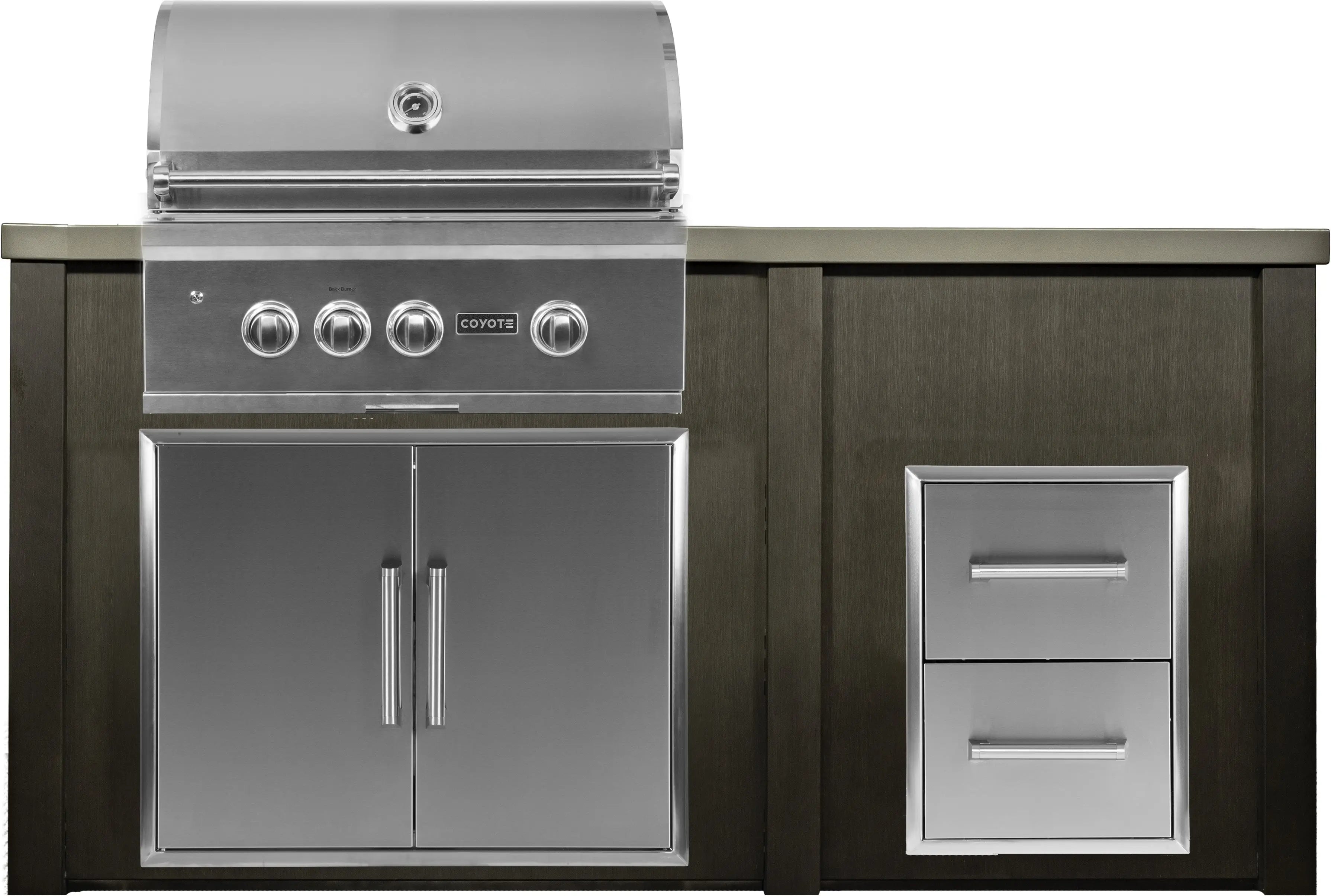 Haven 6 Ft. Outdoor Kitchen Island with Coyote 2 Drawer Cabinet, 30-Inch S-Series Gas Grill & Double Access Doors Haven Outdoor