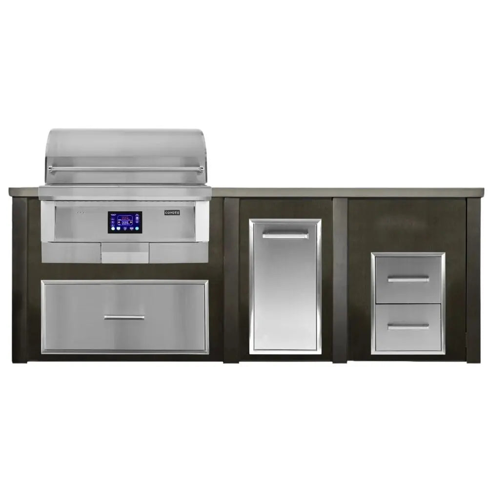 Haven 8 Ft. Outdoor Kitchen Island with Coyote 36-Inch Pellet Grill, 2 Drawer Cabinet & Trash Drawer Haven Outdoor