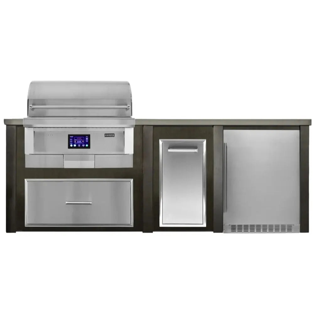 Haven 8 Ft. Outdoor Kitchen Island with Coyote 36-Inch Pellet Grill, Refrigerator & Storage Drawer Haven Outdoor