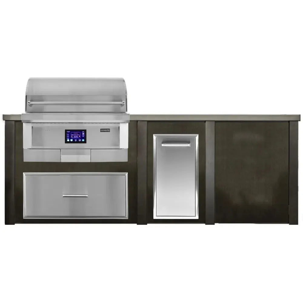 Haven 8 Ft. Outdoor Kitchen Island with Coyote 36-Inch Pellet Grill, Trash Drawer & Storage Drawer Haven Outdoor