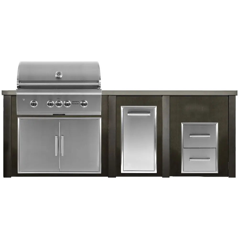 Haven 8 Ft. Outdoor Kitchen Island with Coyote Trash Center, 2 Drawer Cabinet & 36-Inch S-Series Gas Grill Haven Outdoor