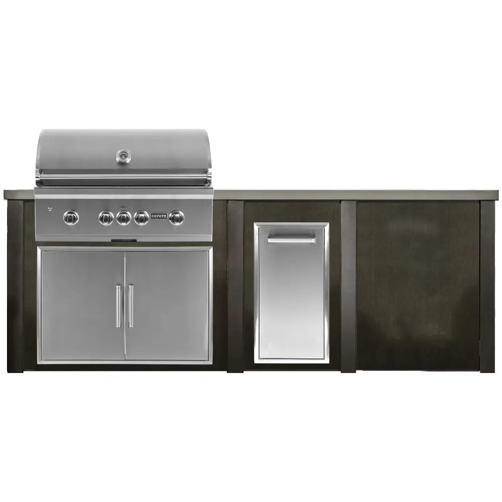 Haven 8 Ft. Outdoor Kitchen Island with Coyote Trash Center, Plain Panel & 36-Inch S-Series Gas Grill Haven Outdoor