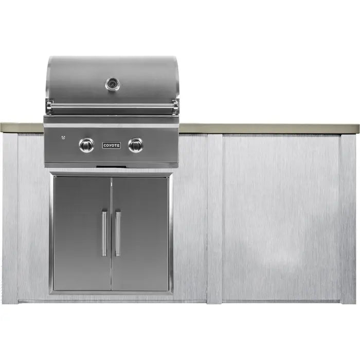 Haven Outdoor 5.5 Foot Outdoor Kitchen Island with Plain Panel, Coyote 28" Gas Grill & Double Access Doors - HCOY96PAN-AB-LP Coyote Outdoor Living
