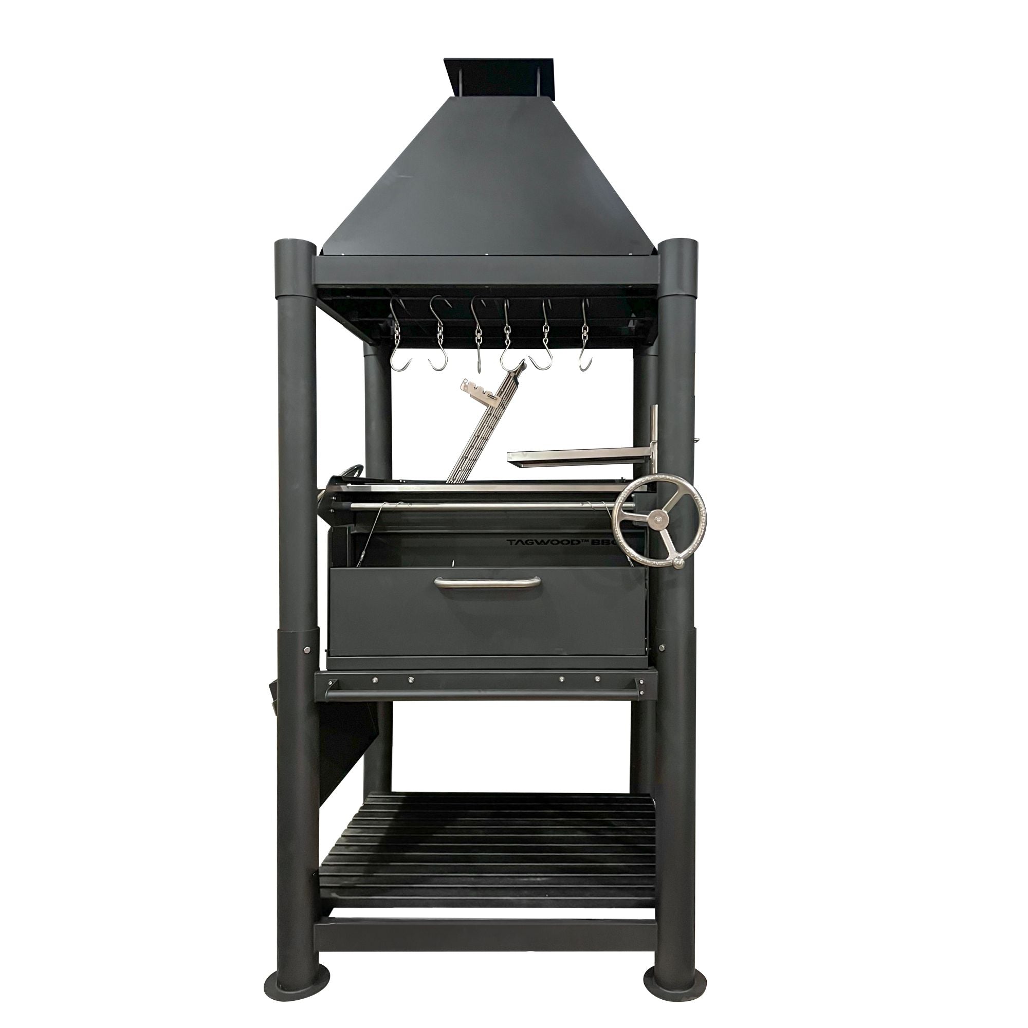 Tagwood BBQ02SIB Premium Freestanding Black Santa Maria Argentine Grill - "The Beast"