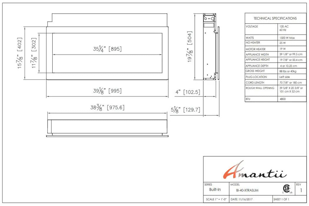 Amantii Panorama 40 inch Extra Slim Built-in Indoor/Outdoor Linear Electric Fireplace Amantii