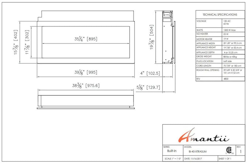 Amantii Panorama 40 inch Extra Slim Built-in Indoor/Outdoor Linear Electric Fireplace Amantii