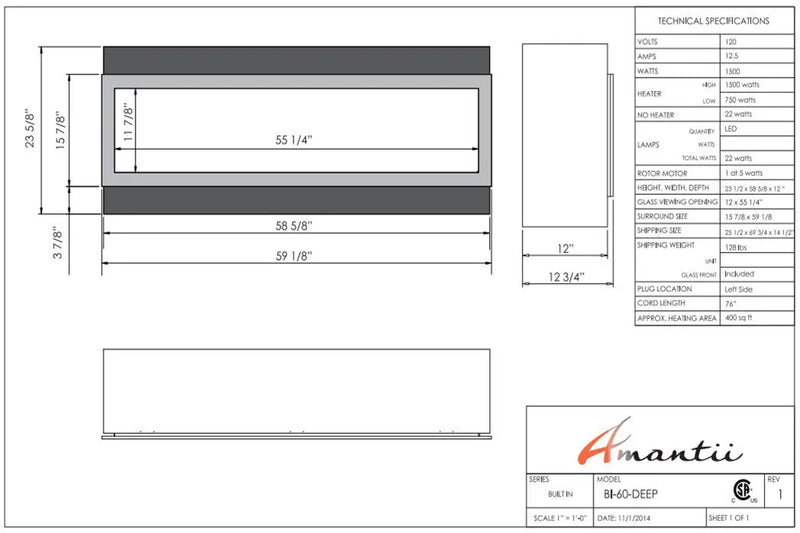 Amantii Panorama 60-inch Deep Built-in Indoor/Outdoor Linear Electric Fireplace Amantii