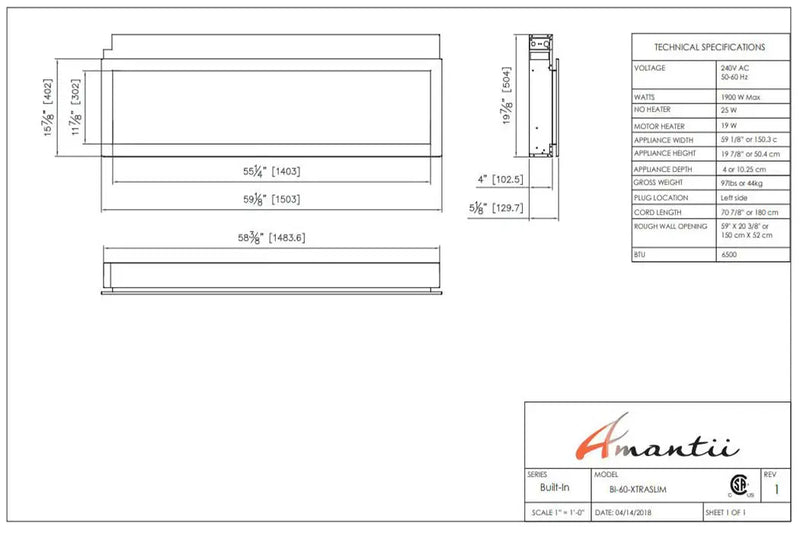 Amantii Panorama 60 inch Extra Slim Built-in Indoor/Outdoor Linear Electric Fireplace Amantii