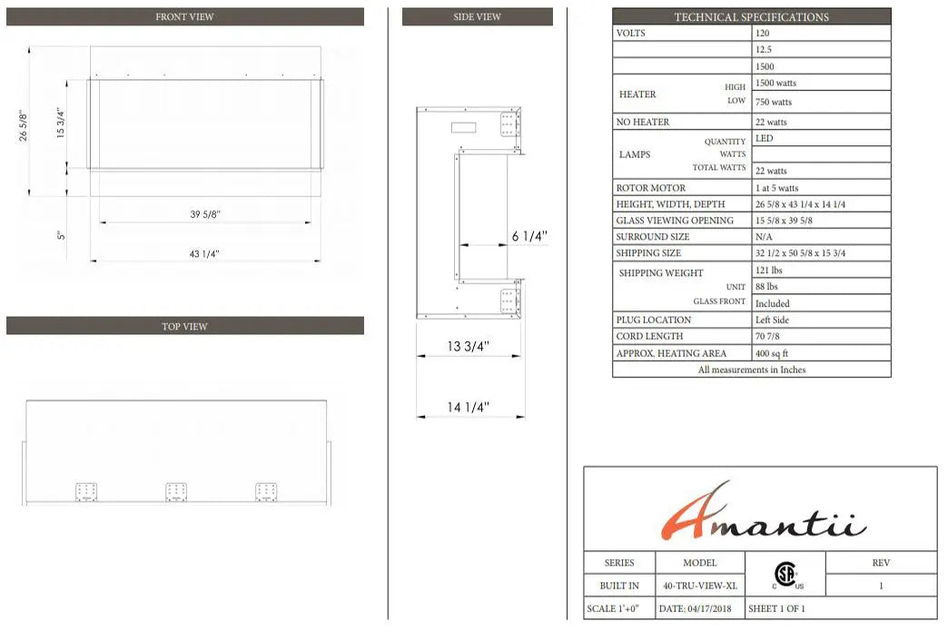 Amantii Panorama Tru View 40-inch 3-Sided View Built In Indoor/Outdoor Electric Fireplace Amantii