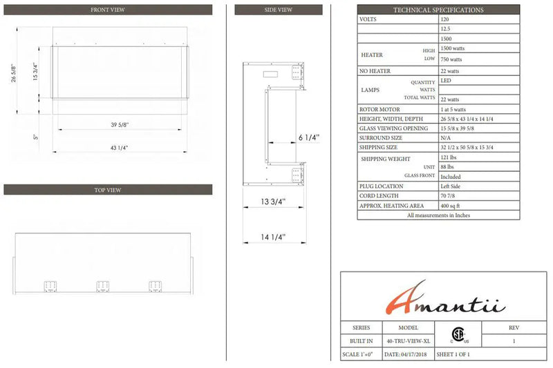 Amantii Panorama Tru View 40-inch 3-Sided View Built In Indoor/Outdoor Electric Fireplace Amantii
