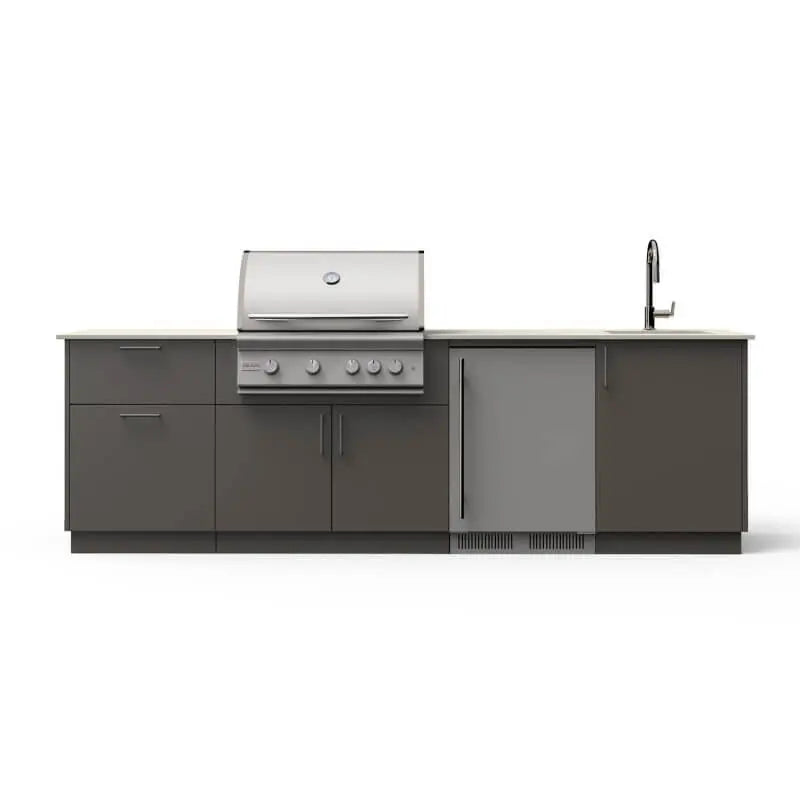 Blaze Golden Hour 10-Ft Outdoor Kitchen Island w/ 32-Inch Premium LTE+ Grill, Fridge, Sink in Gunmetal w/ Aeris Countertop - Agent BBQ