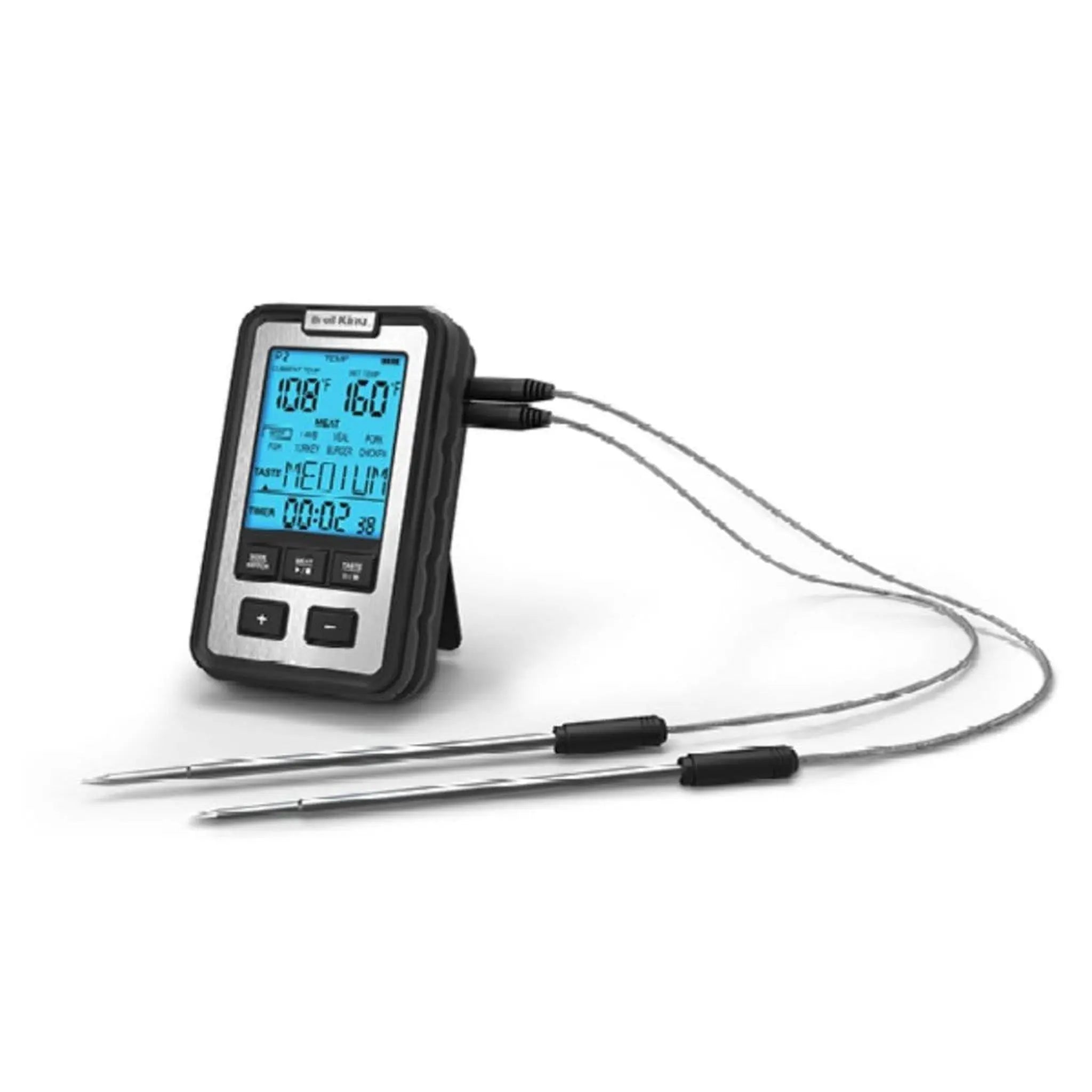 Broil King 10" Black Digital Side Table Thermometer w/ Meat Probes Broil King