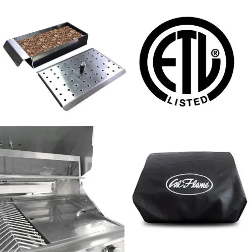 Cal Flame - BBQ Built In Grills P-Series 5 Burner with Lights, Rotisserie & Back Burner - BBQ19P05 - Agent BBQ