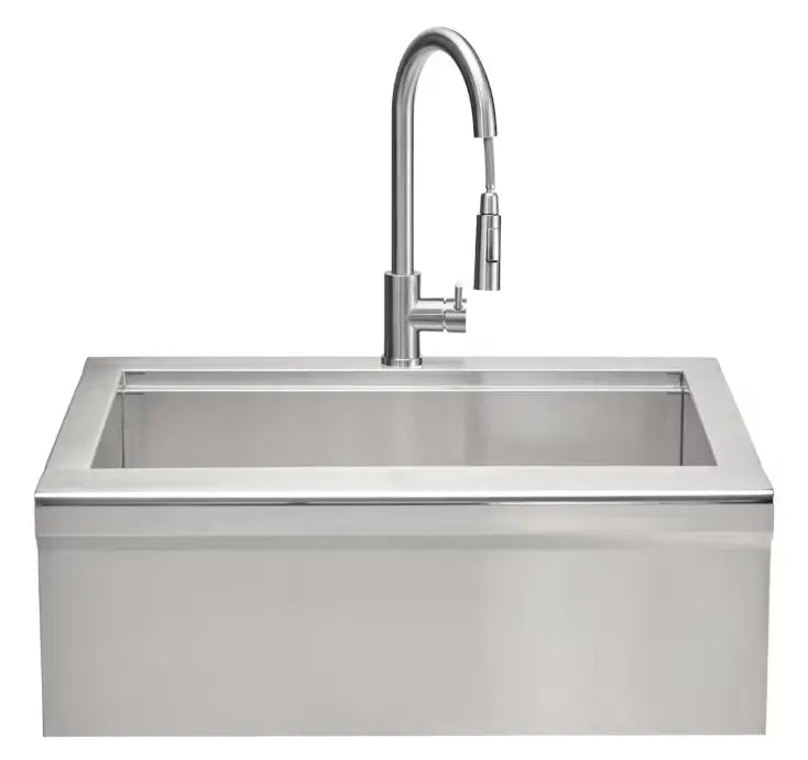 Coyote 30" Stainless Steel Farmhouse Sink With Drain, Faucet, Strainer & Cover - C3FHSINK Coyote Outdoor Living