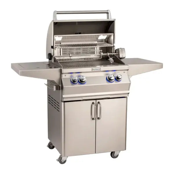 Fire Magic - Aurora A430s 24-Inch Propane Gas Freestanding Grill w/ Flush Mounted Single Side Burner, Backburner, Rotisserie Kit and Analog Thermometer - A430S-8EAP-62 - Agent BBQ