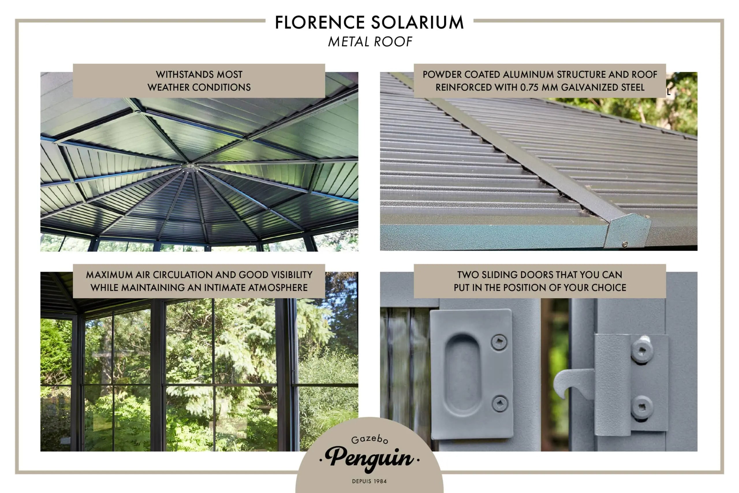 Gazebo Penguin  Florence Sand Solarium with Metal Roof - Agent BBQ