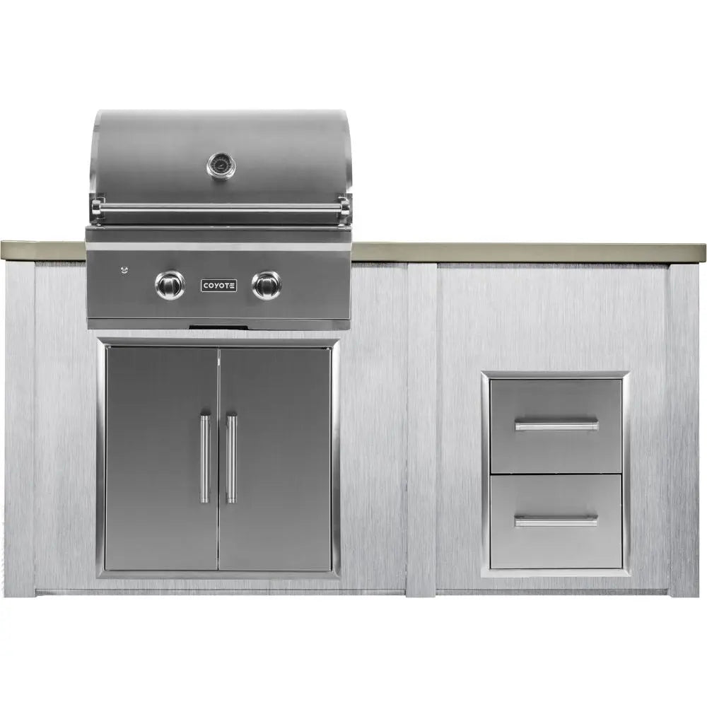 Haven 5.5 Ft. Outdoor Kitchen Island with Coyote 2 Drawer Cabinet, 28-Inch Gas Grill & Double Access Doors Haven Outdoor