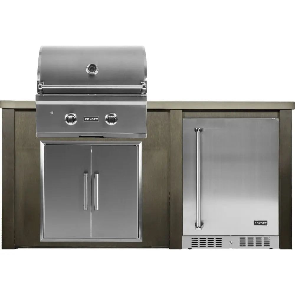 Haven 5.5 Ft. Outdoor Kitchen Island with Coyote 24-Inch Refrigerator, 28-Inch Gas Grill & Double Access Doors Haven Outdoor