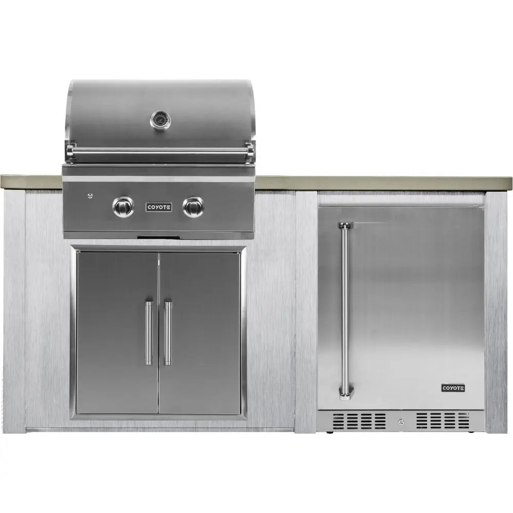 Haven 5.5 Ft. Outdoor Kitchen Island with Coyote 24-Inch Refrigerator, 28-Inch Gas Grill & Double Access Doors Haven Outdoor