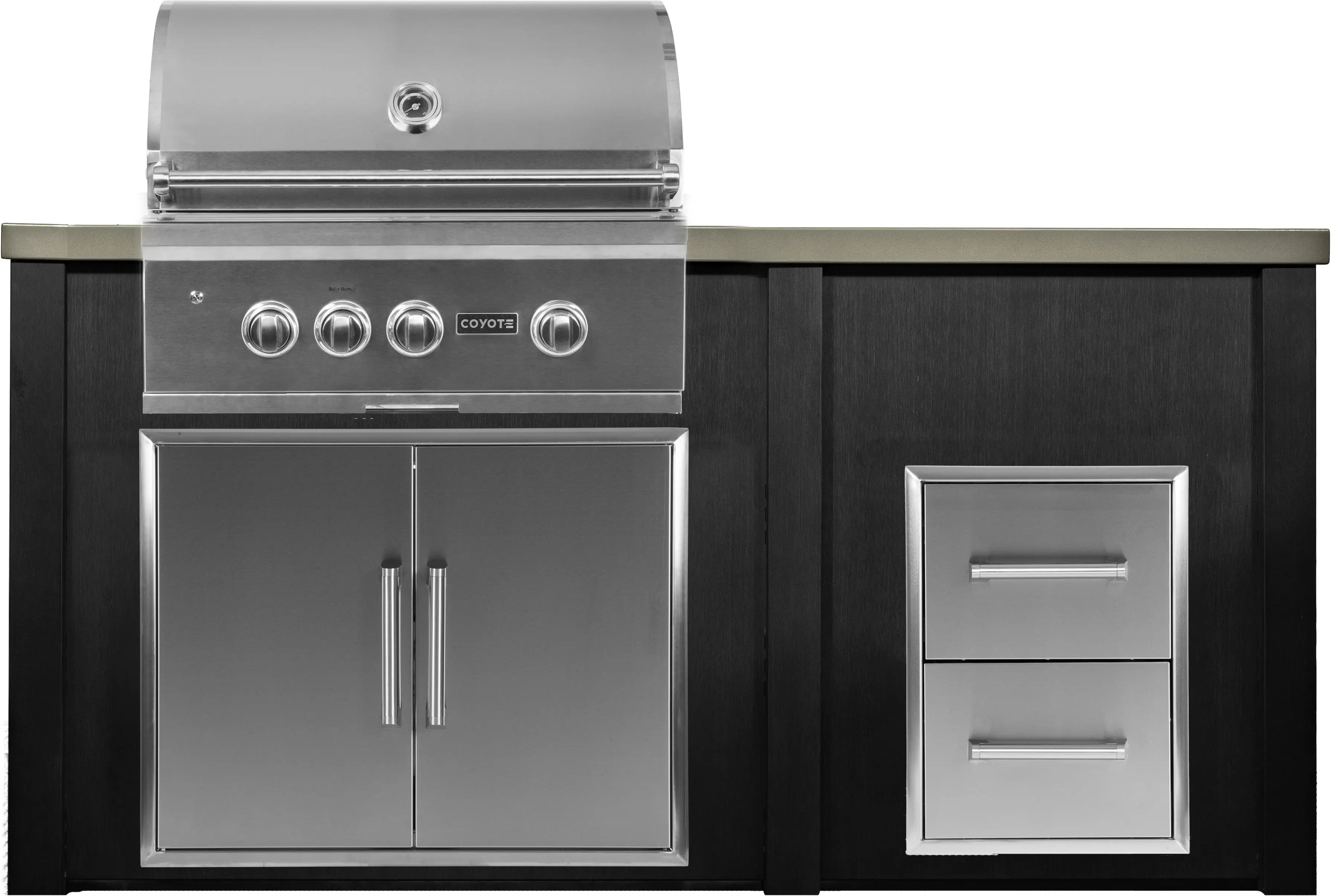 Haven 6 Ft. Outdoor Kitchen Island with Coyote 2 Drawer Cabinet, 30-Inch S-Series Gas Grill & Double Access Doors Haven Outdoor