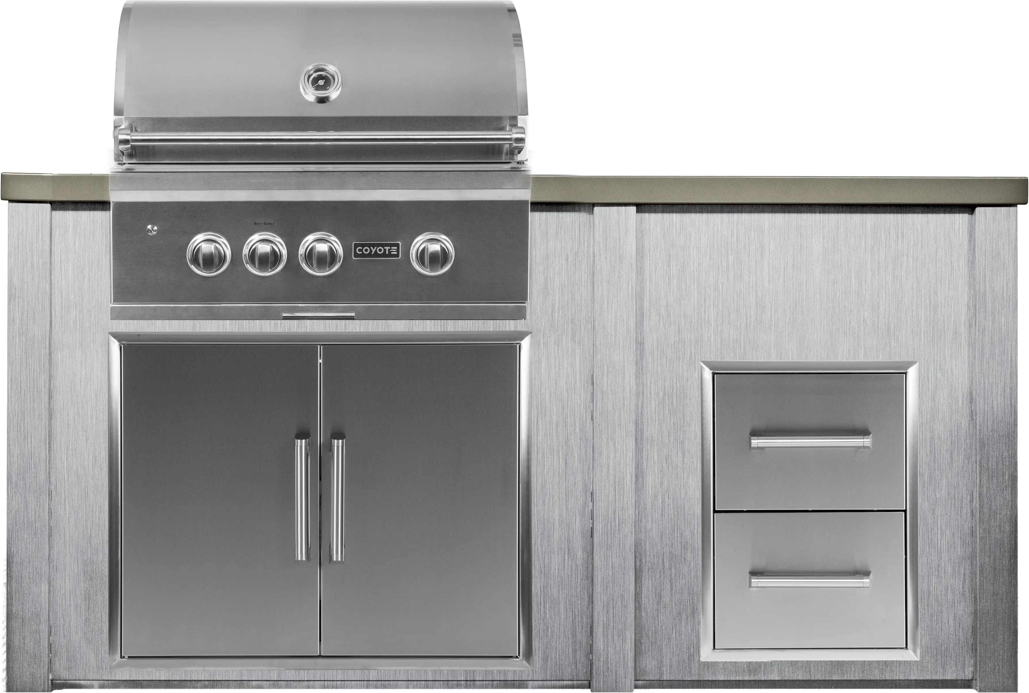 Haven 6 Ft. Outdoor Kitchen Island with Coyote 2 Drawer Cabinet, 30-Inch S-Series Gas Grill & Double Access Doors Haven Outdoor