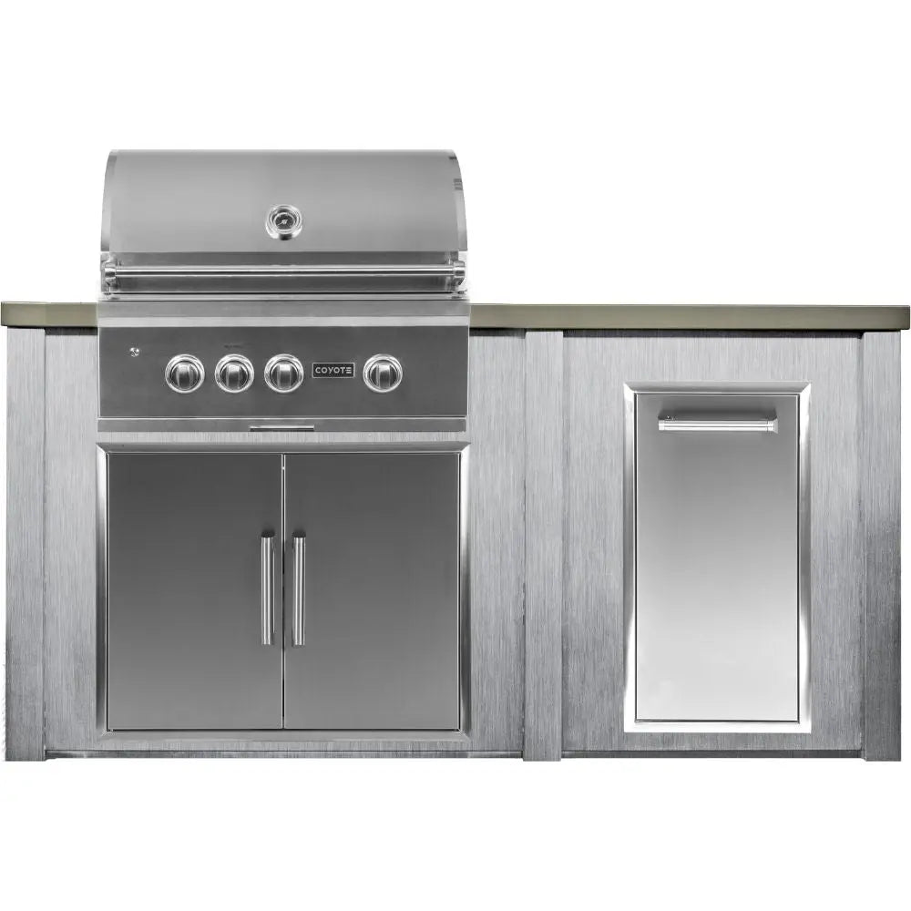 Haven 6 Ft. Outdoor Kitchen Island with Coyote Trash Center, 30-Inch S-Series Gas Grill & Double Access Door Haven Outdoor