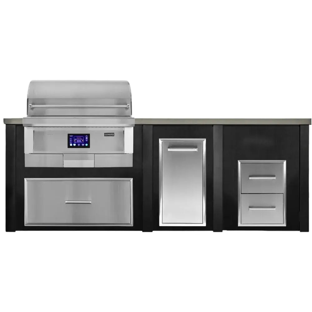Haven 8 Ft. Outdoor Kitchen Island with Coyote 36-Inch Pellet Grill, 2 Drawer Cabinet & Trash Drawer Haven Outdoor