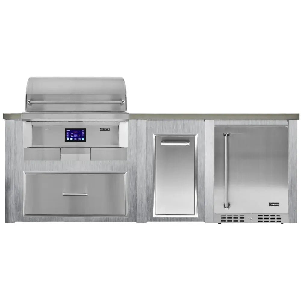 Haven 8 Ft. Outdoor Kitchen Island with Coyote 36-Inch Pellet Grill, Refrigerator & Storage Drawer Haven Outdoor