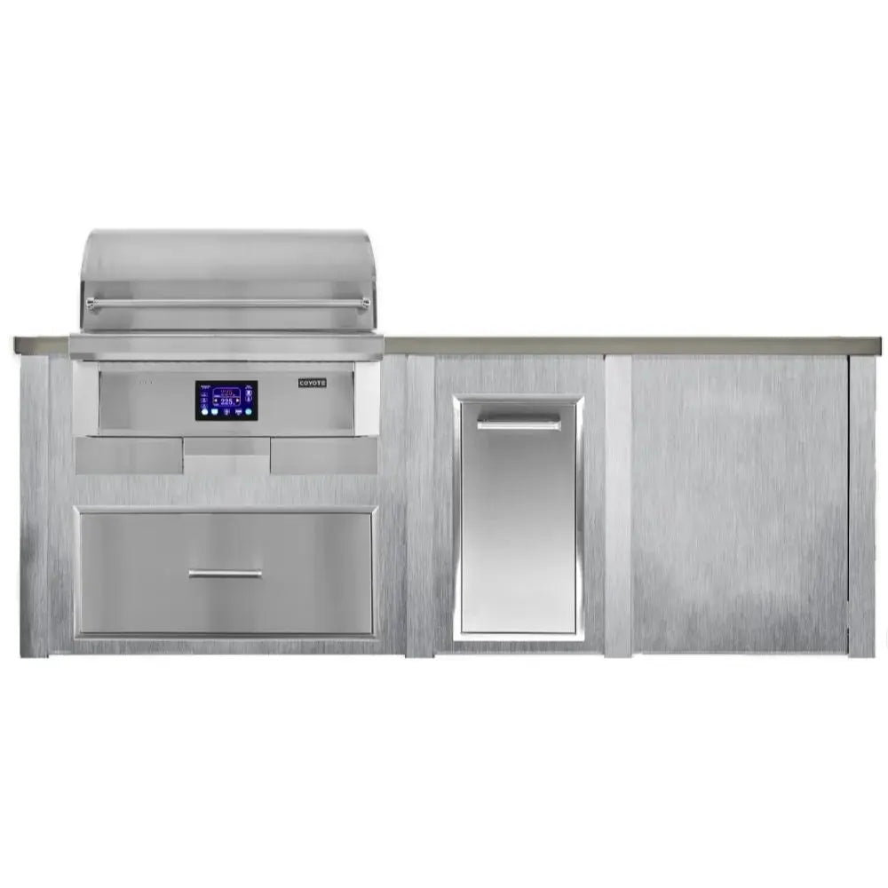 Haven 8 Ft. Outdoor Kitchen Island with Coyote 36-Inch Pellet Grill, Trash Drawer & Storage Drawer Haven Outdoor
