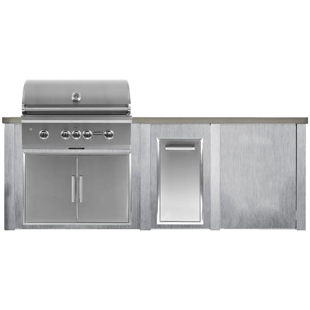 Haven 8 Ft. Outdoor Kitchen Island with Coyote Trash Center, Plain Panel & 36-Inch S-Series Gas Grill Haven Outdoor