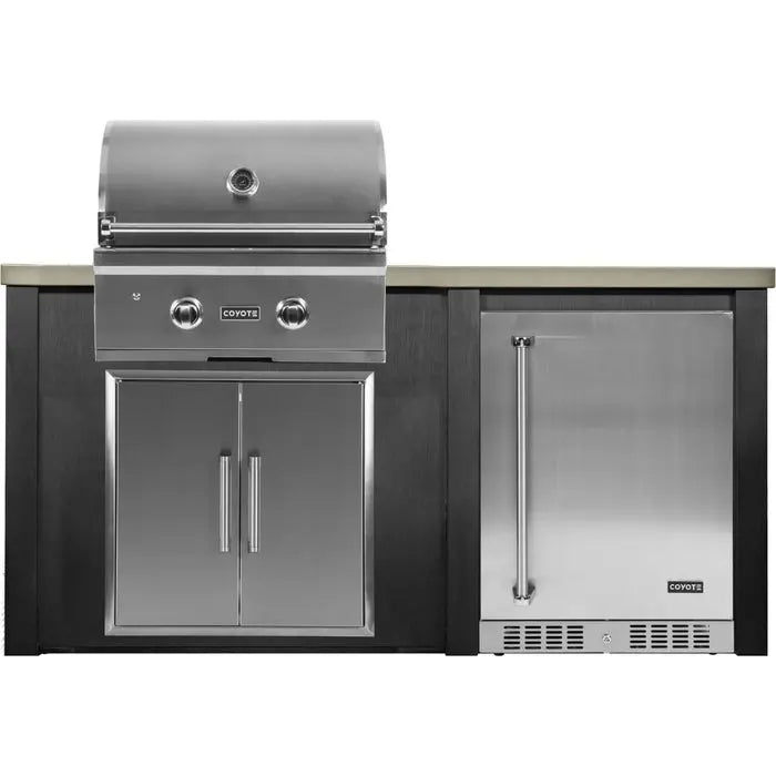 Haven Outdoor - 5.5 Foot Kitchen Island with 24-Inch Refrigerator, Coyote Gas Grill & Double Access Door - HCOY66REF-AB-LP Coyote Outdoor Living