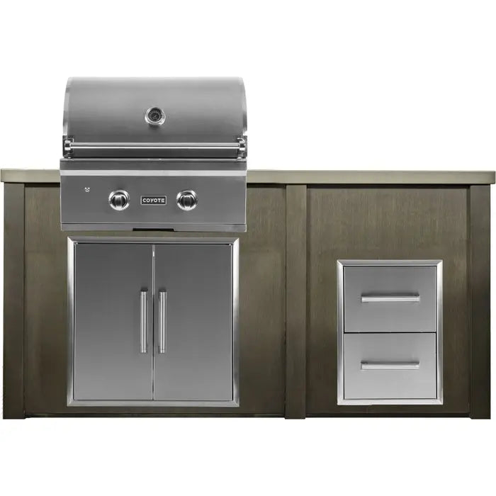 Haven Outdoor 5.5 Foot Outdoor Kitchen Island with 2 Drawer Cabinet, Coyote 28" Gas Grill & Double Access Doors - HCOY96DRAW-AB-LP Coyote Outdoor Living