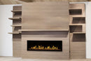 Modern Flames Allwood Fireplace Media Wall in Coastal Sand | 60'' Orion Slim Heliovision Electric Fireplace Modern Flames