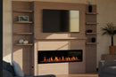 Modern Flames Allwood Fireplace Media Wall in Coastal Sand | 60'' Orion Slim Heliovision Electric Fireplace Modern Flames