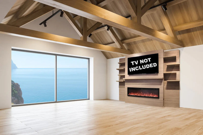 Modern Flames Allwood Fireplace Media Wall in Coastal Sand | 60'' Spectrum Electric Fireplace Modern Flames