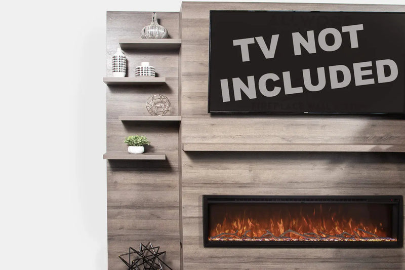 Modern Flames Allwood Fireplace Media Wall in Coastal Sand | 60'' Spectrum Electric Fireplace Modern Flames