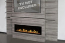 Modern Flames Allwood Fireplace Media Wall in Driftwood Gray | 60'' Orion Slim Heliovision Electric Fireplace Modern Flames
