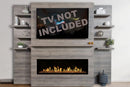 Modern Flames Allwood Fireplace Media Wall in Driftwood Gray | 60'' Orion Slim Heliovision Electric Fireplace Modern Flames
