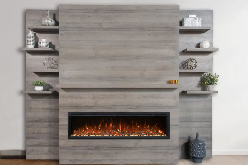 Modern Flames Allwood Fireplace Media Wall in Driftwood Gray | 60'' Spectrum Electric Fireplace Modern Flames