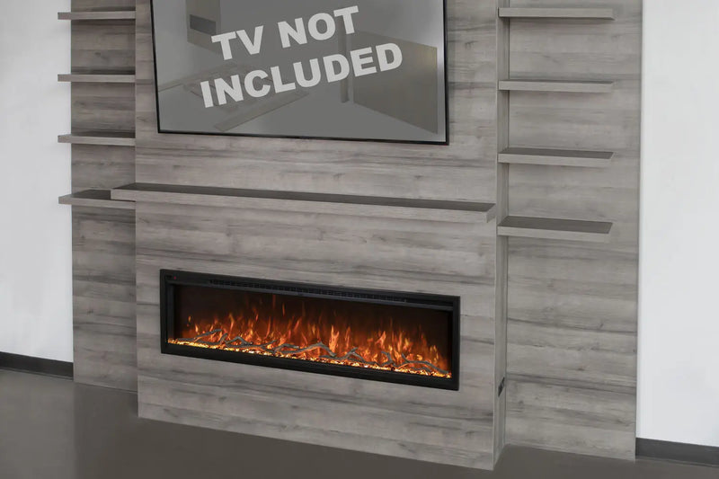 Modern Flames Allwood Fireplace Media Wall in Driftwood Gray | 60'' Spectrum Electric Fireplace Modern Flames