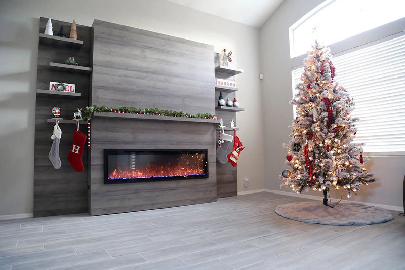 Modern Flames Allwood Fireplace Media Wall in Driftwood Gray | 60'' Spectrum Electric Fireplace Modern Flames