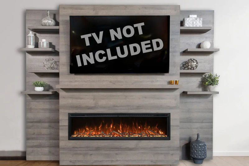 Modern Flames Allwood Fireplace Media Wall in Driftwood Gray | 60'' Spectrum Electric Fireplace Modern Flames