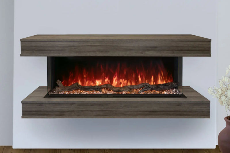 Modern Flames Landscape Pro 94'' Studio Suite Wall Mount Mantel Package | Driftwood Grey Modern Flames