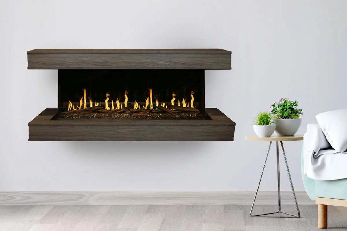 Modern Flames Orion Multi 64'' Heliovision Electric Fireplace Wall Mount Studio Suite | Driftwood Gray - Agent BBQ