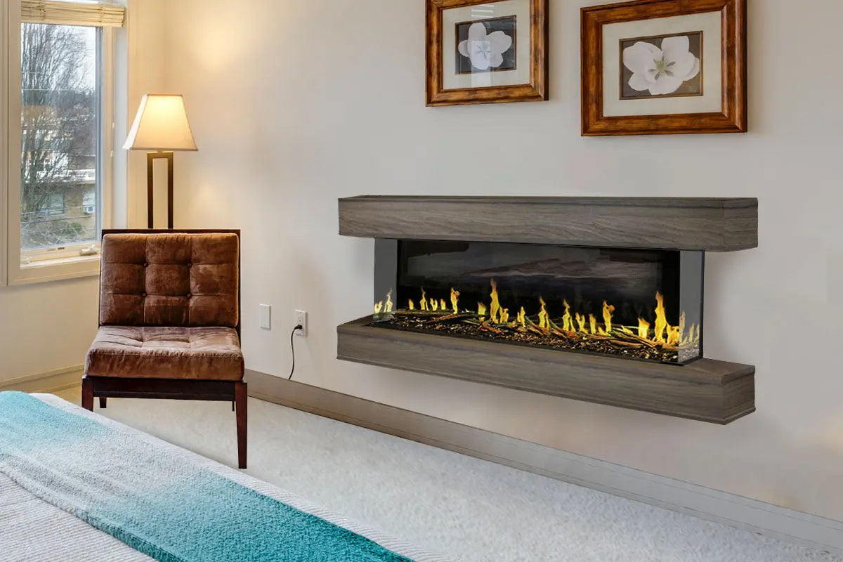 Modern Flames Orion Multi 88'' Heliovision Electric Fireplace Wall Mount Studio Suite | Driftwood Gray - Agent BBQ