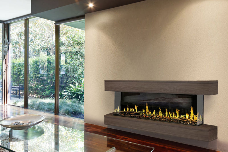 Modern Flames Orion Multi 88'' Heliovision Electric Fireplace Wall Mount Studio Suite | Weathered Walnut - Agent BBQ