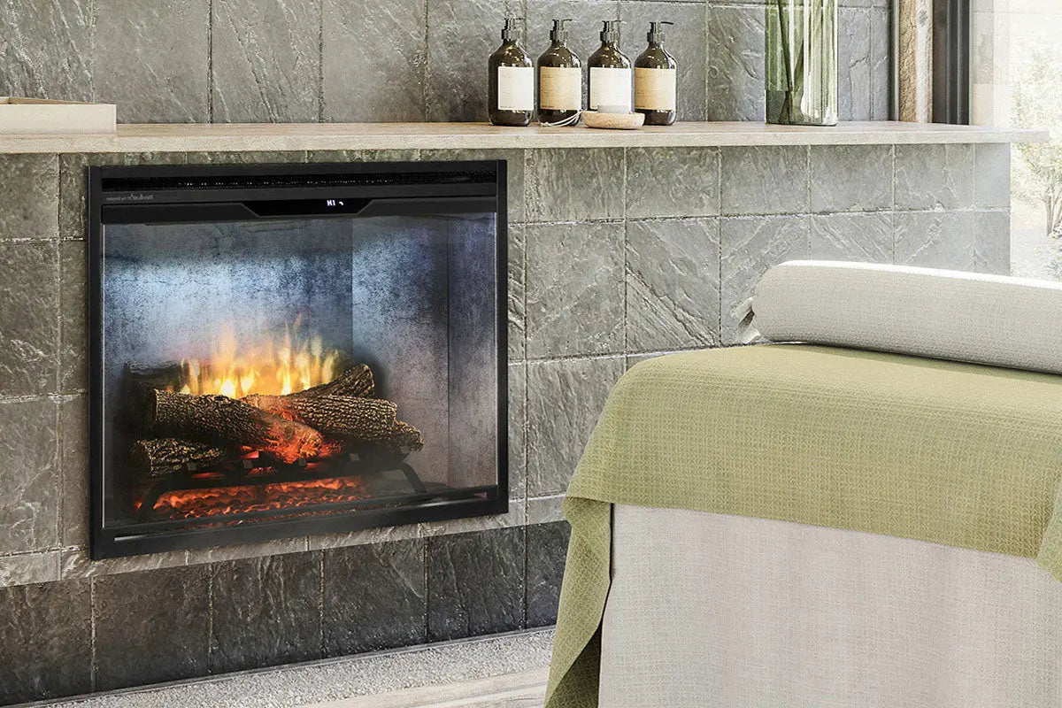 New Dimplex Revillusion 30 inch Built-In Electric Firebox w/ Glass and Plug Kit | Weathered Concrete Dimplex