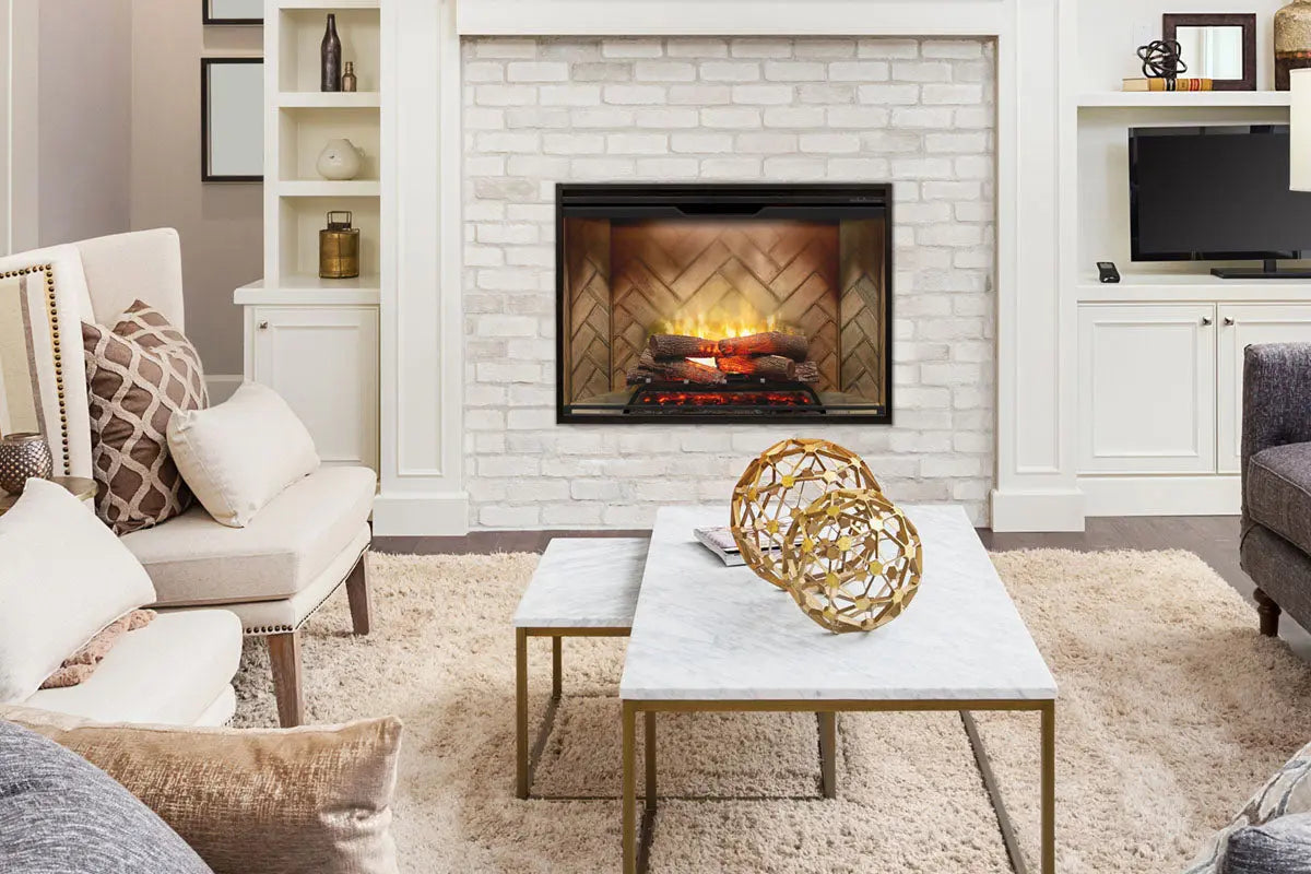 New Dimplex Revillusion 42 inch Built-In Electric Firebox w/ Glass and Plug Kit | Herringbone Brick Dimplex